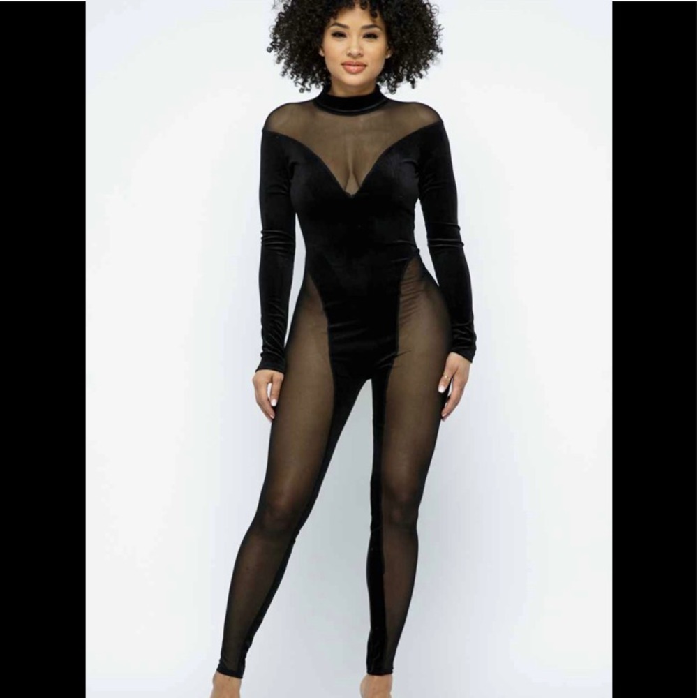 Black Mesh Jumpsuit